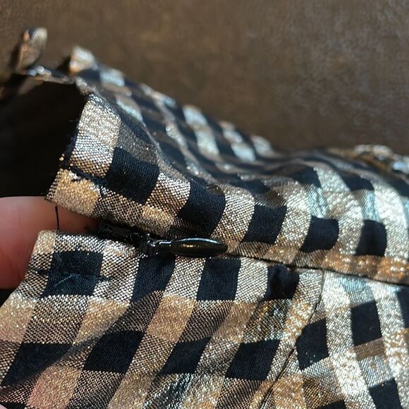 J.Crew Factory gingham Lurex tiered gold/black dress size 0 - Picture 11 of 12